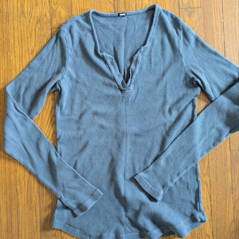 MONROW Womens Thermal Henley Shirt M Grey